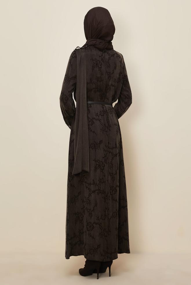 Hijab clothing BROWN SHAWL DETAILED DRESS 46112 - ALVİNA