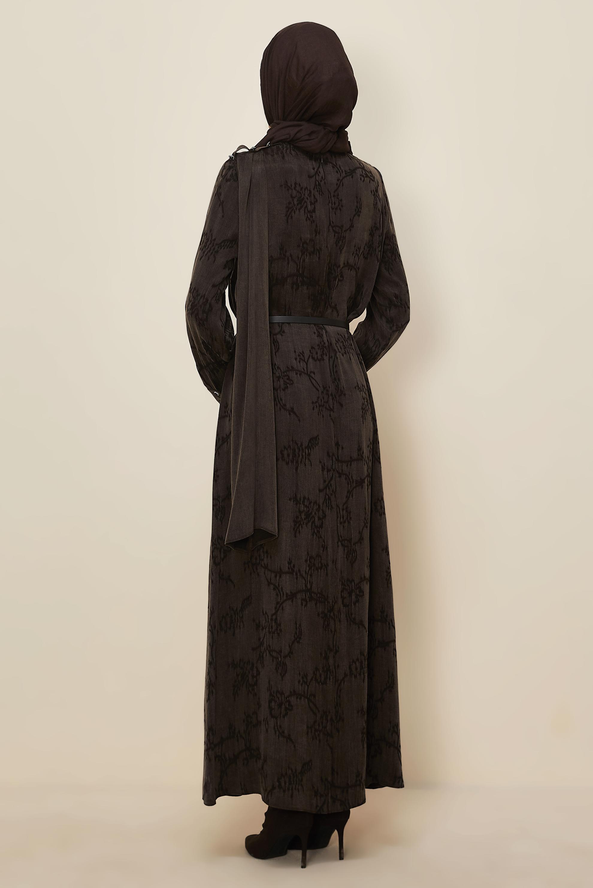 Hijab clothing BROWN SHAWL DETAILED DRESS 46112
