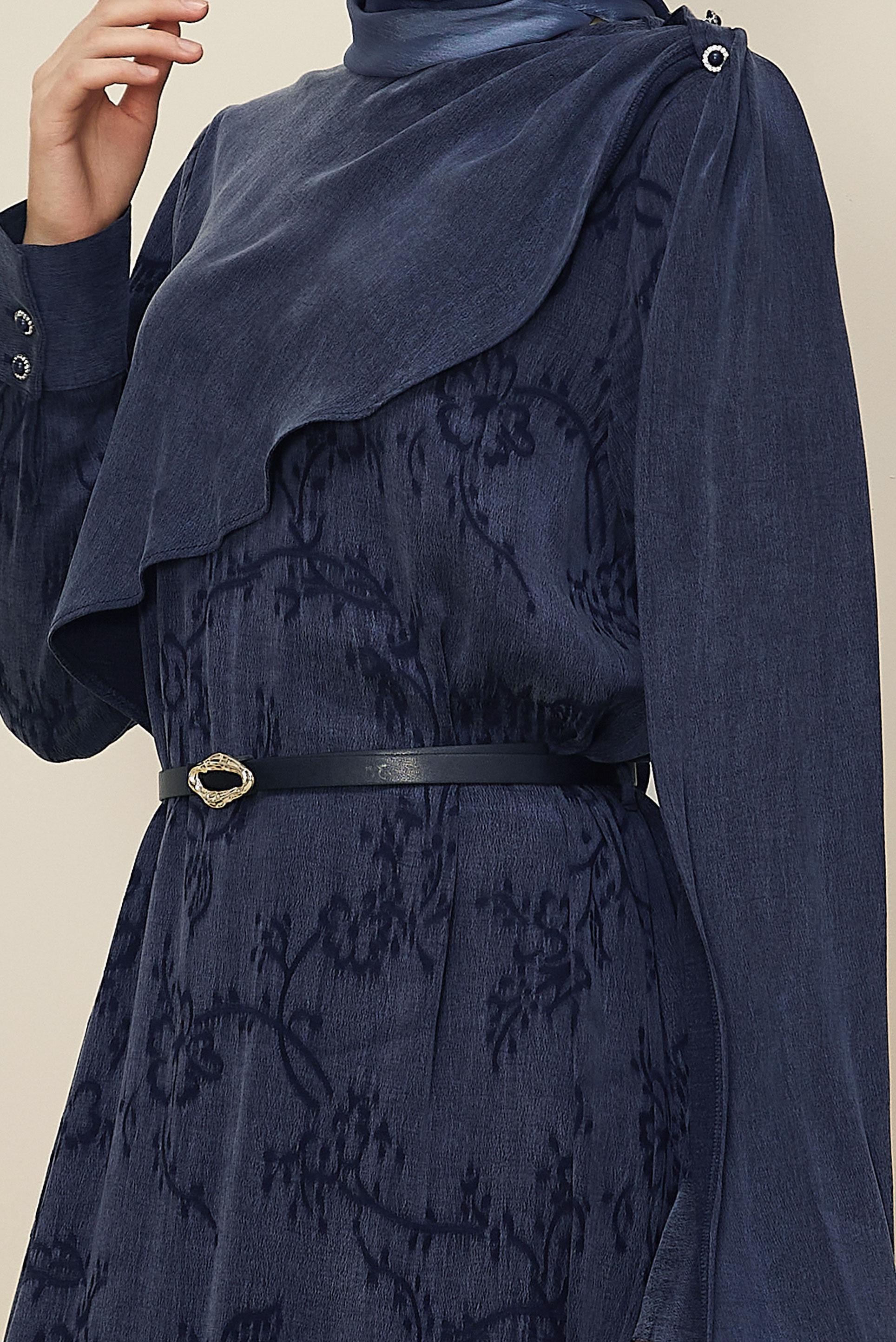 Hijab clothing NAVY BLUE SHAWL DETAILED DRESS 46112