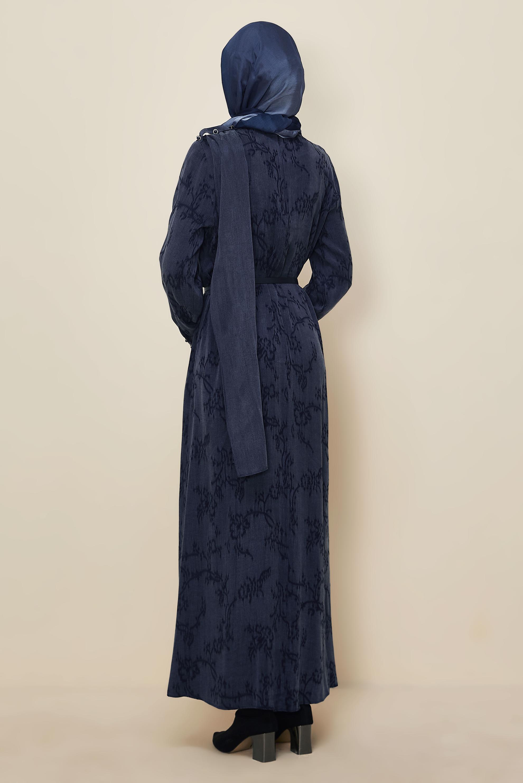 Hijab clothing NAVY BLUE SHAWL DETAILED DRESS 46112