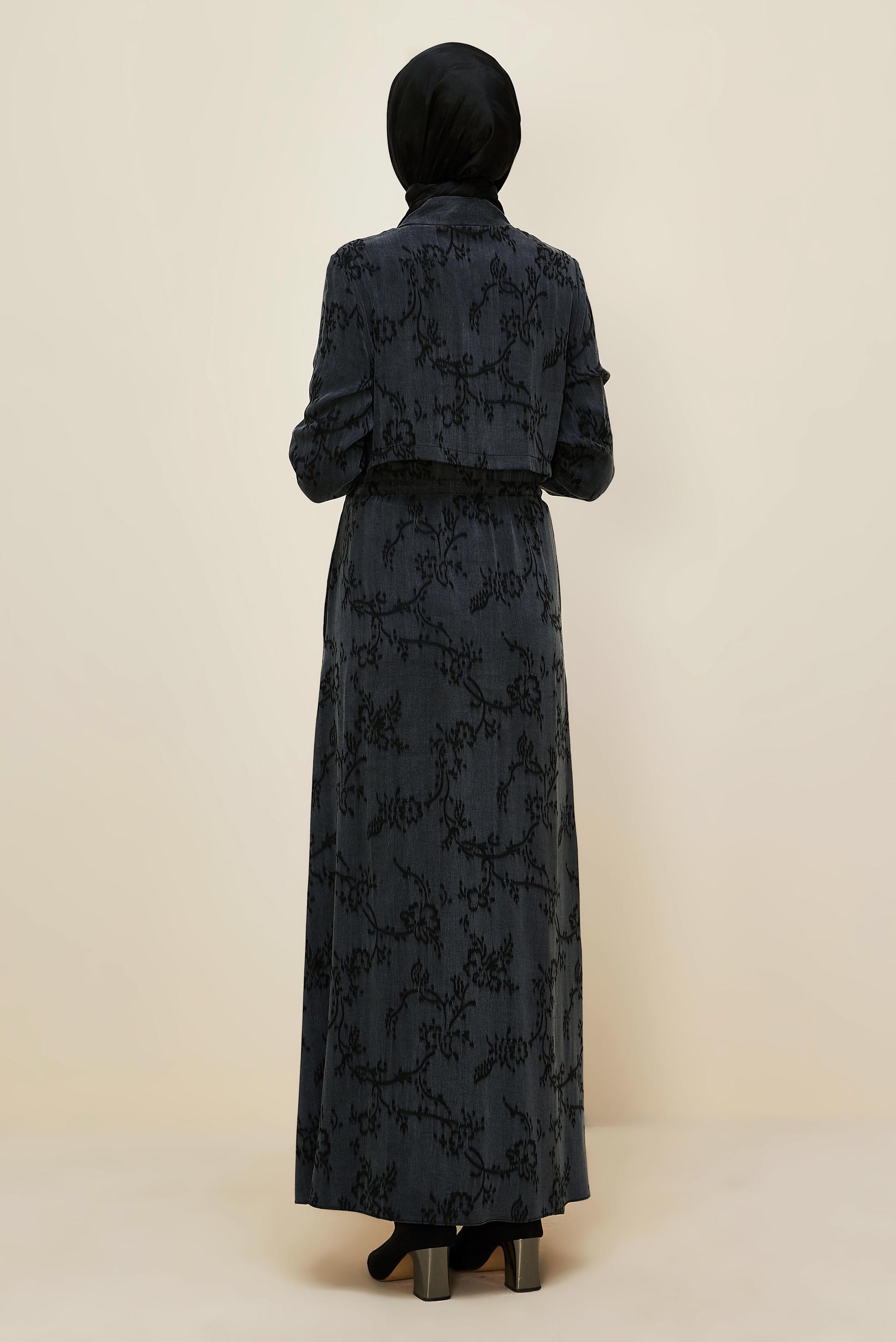 Tesettür giyim SİYAH BELDEN BAĞCIKLI ELBİSE 46121