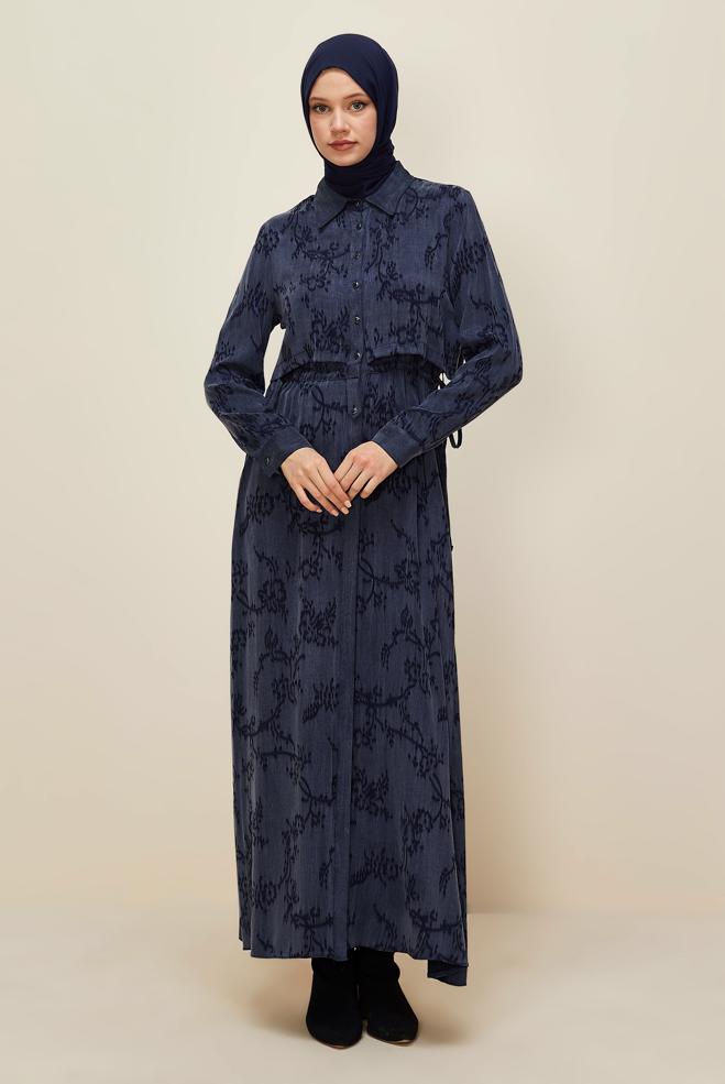 Hijab clothing NAVY BLUE TIED WAIST DRESS 46121 - ALVİNA