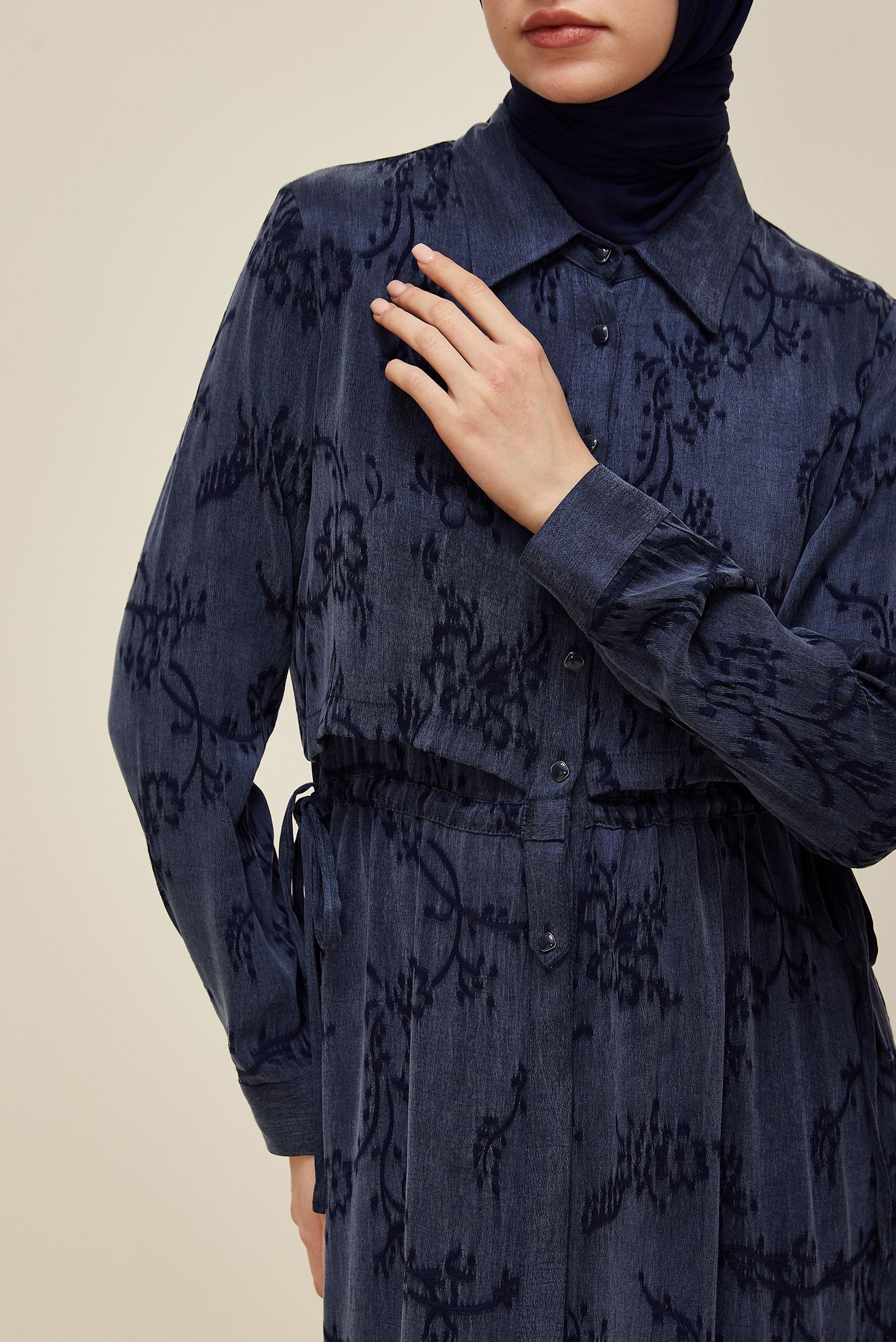 Tesettür giyim LACİVERT BELDEN BAĞCIKLI ELBİSE 46121