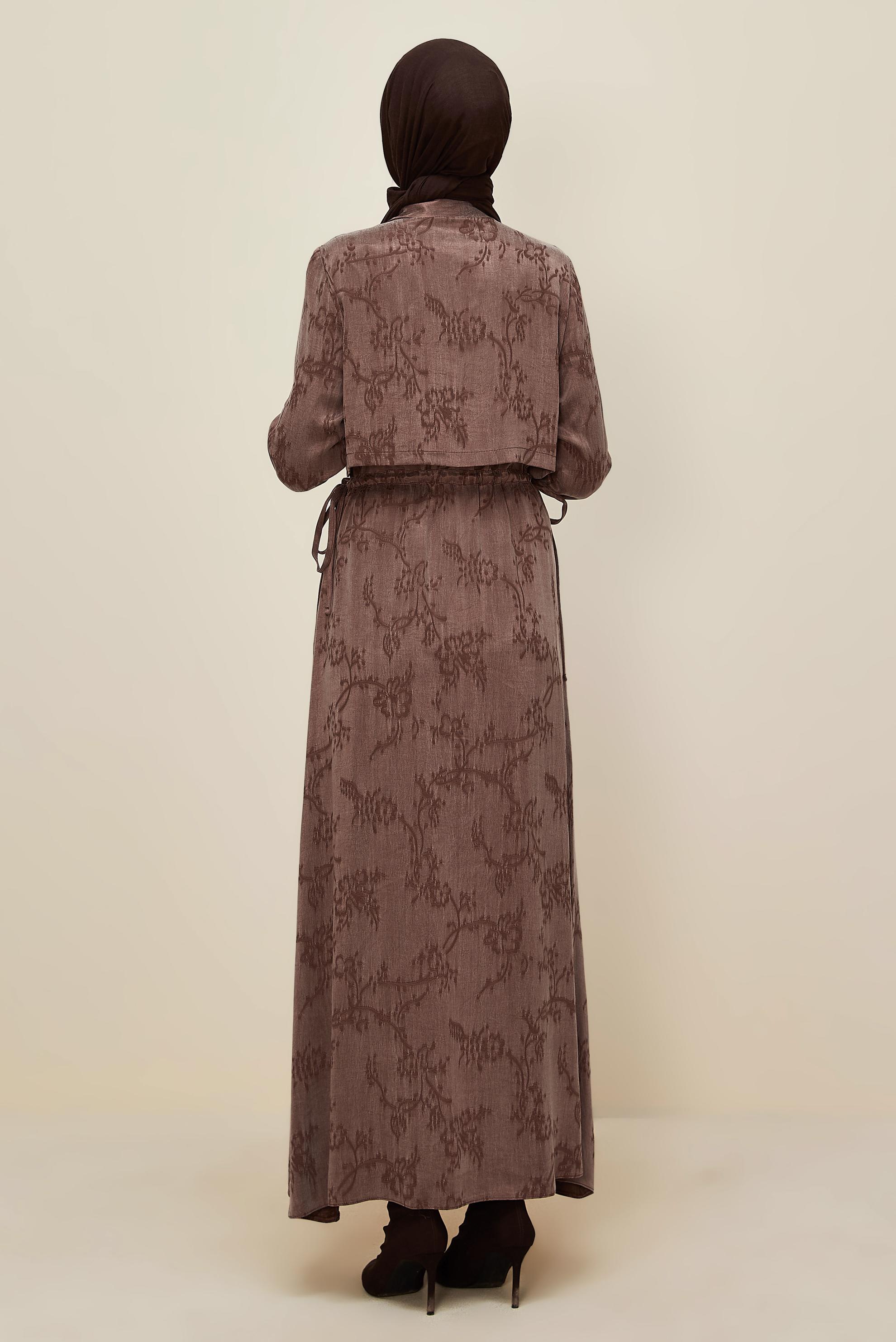 Tesettür giyim PEMBE BELDEN BAĞCIKLI ELBİSE 46121