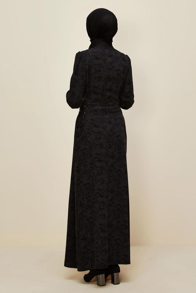 Hijab clothing BLACK SHIRT COLLAR JACQUARD DRESS 46122 - ALVİNA