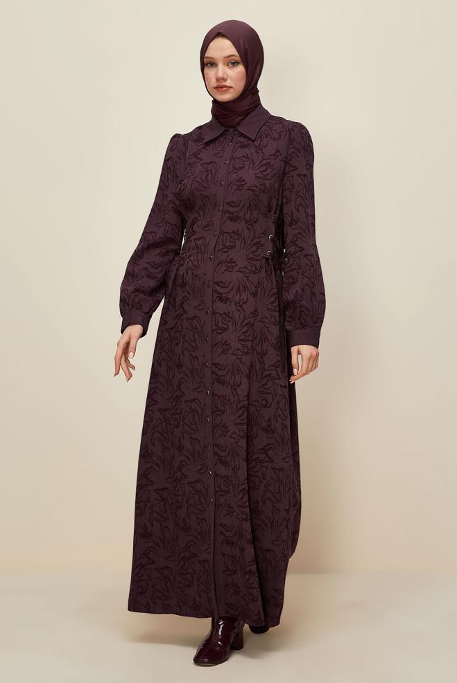 Hijab clothing CLARET RED SHIRT COLLAR JACQUARD DRESS 46122 - ALVİNA