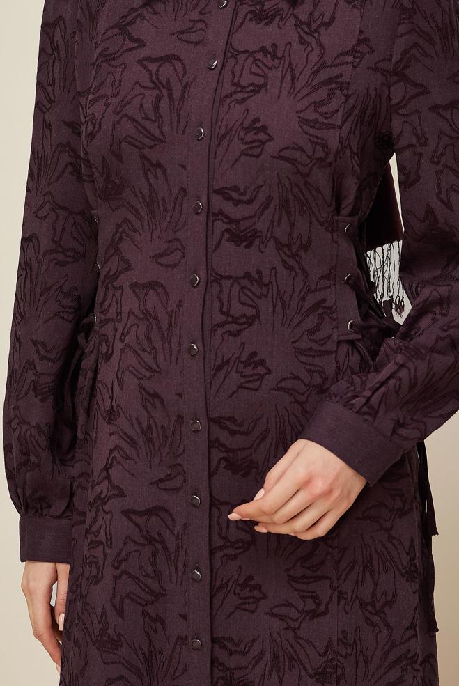 Hijab clothing CLARET RED SHIRT COLLAR JACQUARD DRESS 46122 - ALVİNA