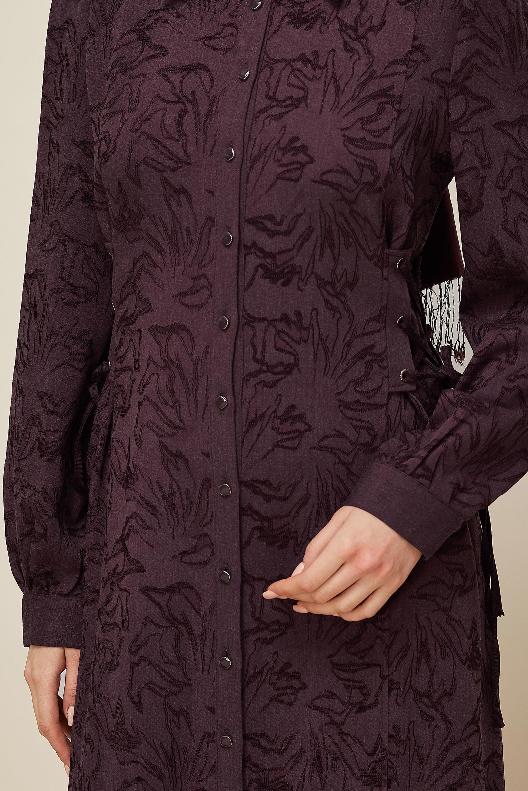 Tesettür giyim BORDO GÖMLEK YAKA JAKAR ELBİSE 46122