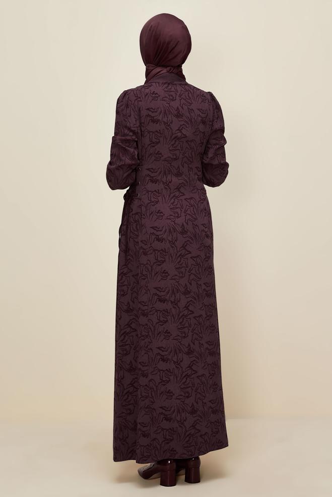 Hijab clothing CLARET RED SHIRT COLLAR JACQUARD DRESS 46122 - ALVİNA