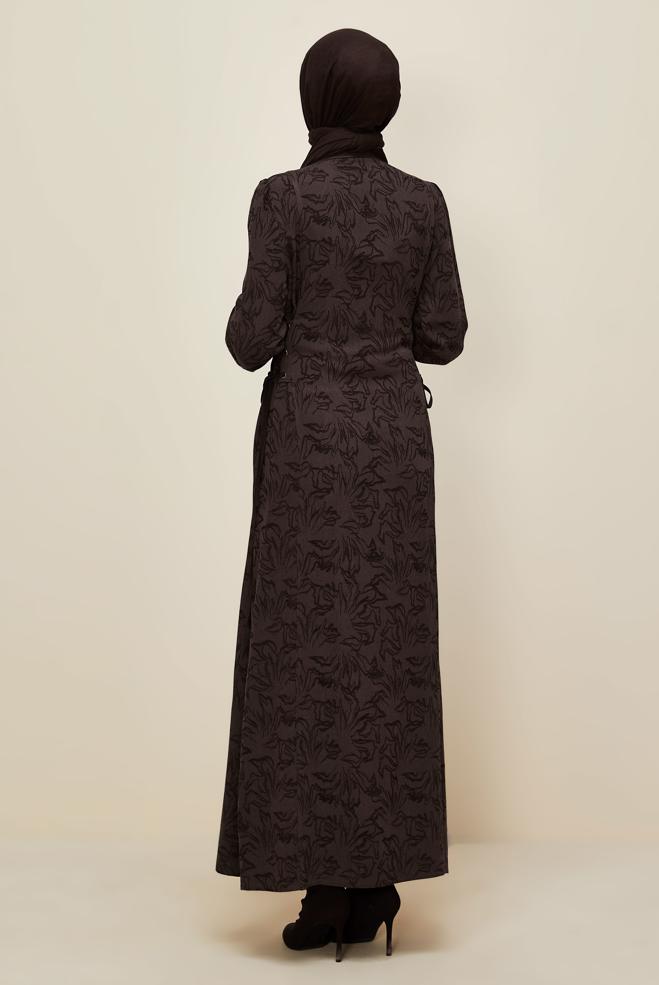 Hijab clothing BROWN SHIRT COLLAR JACQUARD DRESS 46122 - ALVİNA