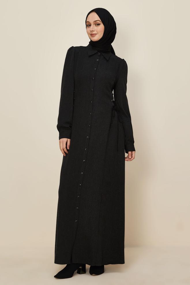 Tesettür giyim SİYAH 46122-1 JAKAR 740 ELBİSE 38-44 TEK 46 - ALVİNA