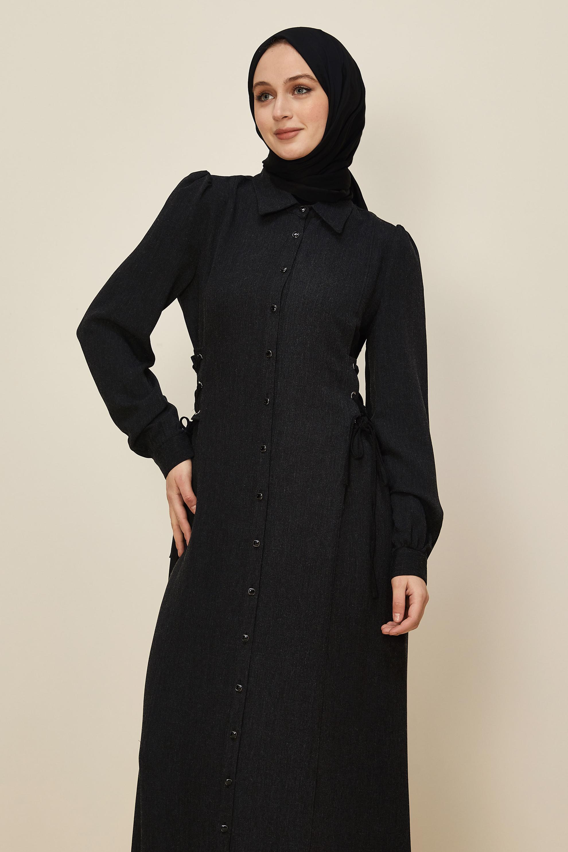 Tesettür giyim SİYAH 46122-1 JAKAR 740 ELBİSE 38-44 TEK 46