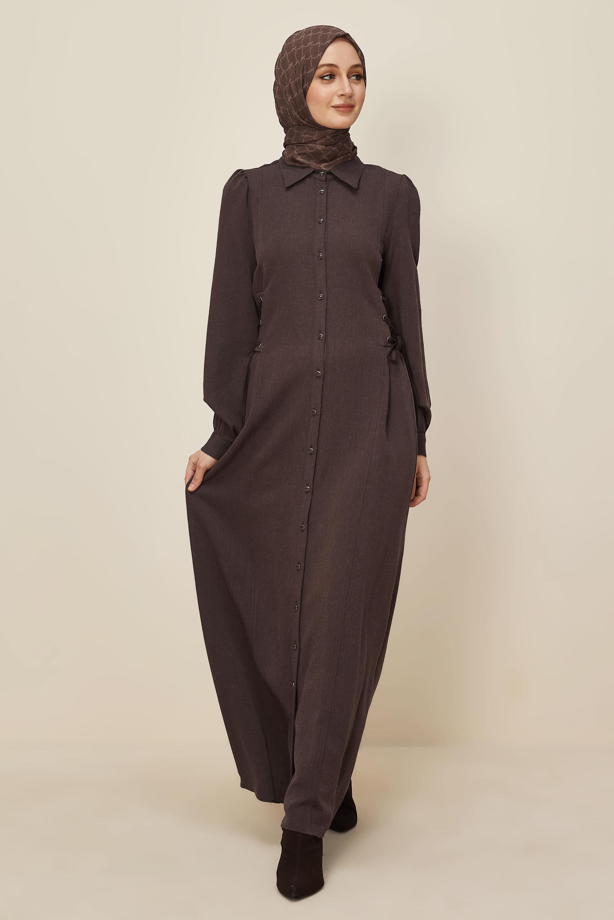 Tesettür giyim KAHVE 46122-1 JAKAR 740 ELBİSE 38-44 TEK 46