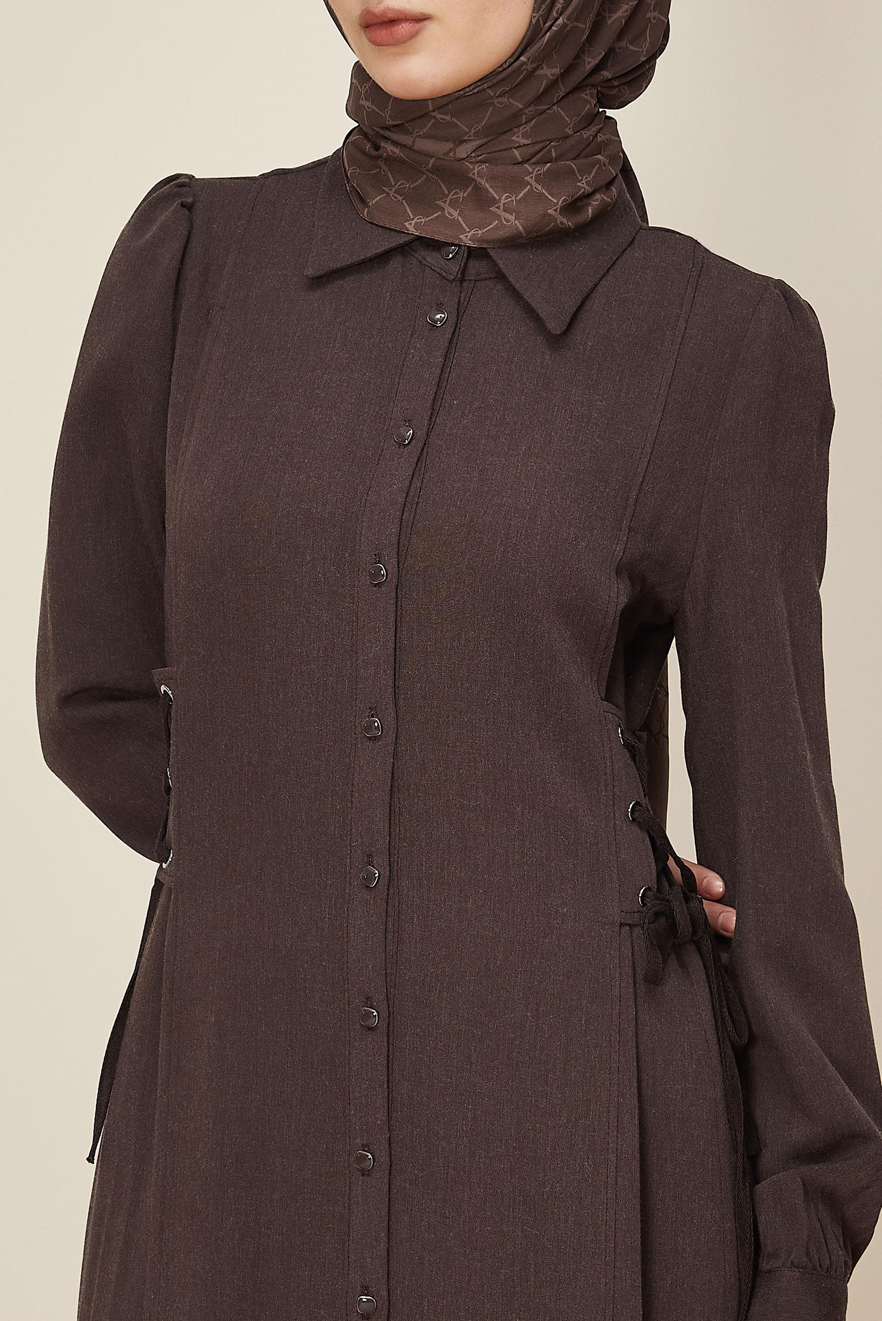 Tesettür giyim KAHVE 46122-1 JAKAR 740 ELBİSE 38-44 TEK 46