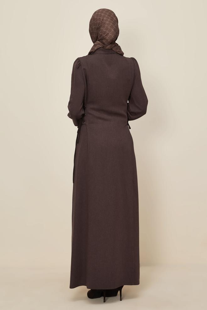 Tesettür giyim KAHVE 46122-1 JAKAR 740 ELBİSE 38-44 TEK 46 - ALVİNA