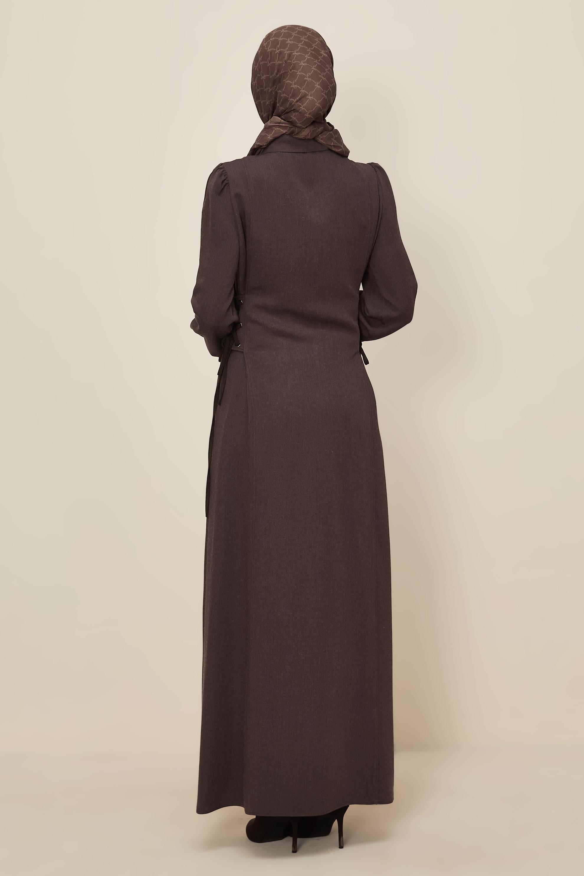 Tesettür giyim KAHVE 46122-1 JAKAR 740 ELBİSE 38-44 TEK 46