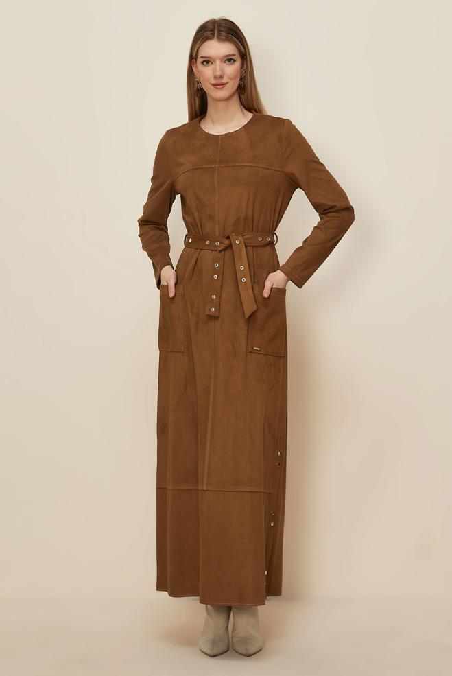 Tesettür giyim TABA 46143 DOUBLE SÜET ELBİSE 38-44 TEK 40 - ALVİNA