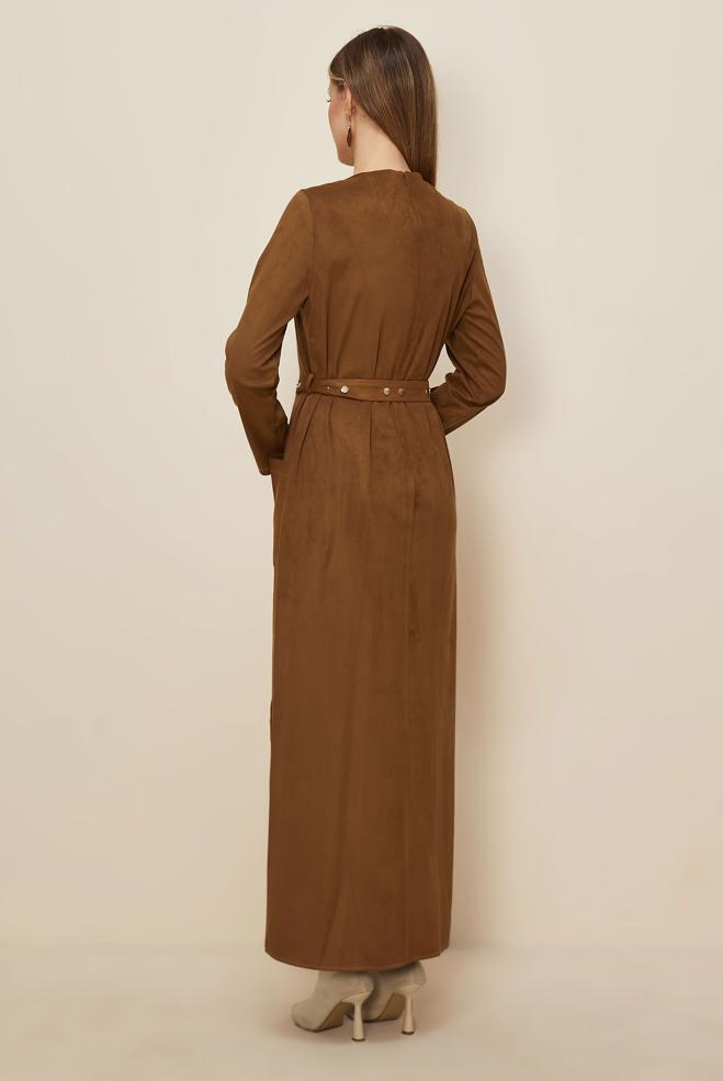 Tesettür giyim TABA 46143 DOUBLE SÜET ELBİSE 38-44 TEK 40 - ALVİNA