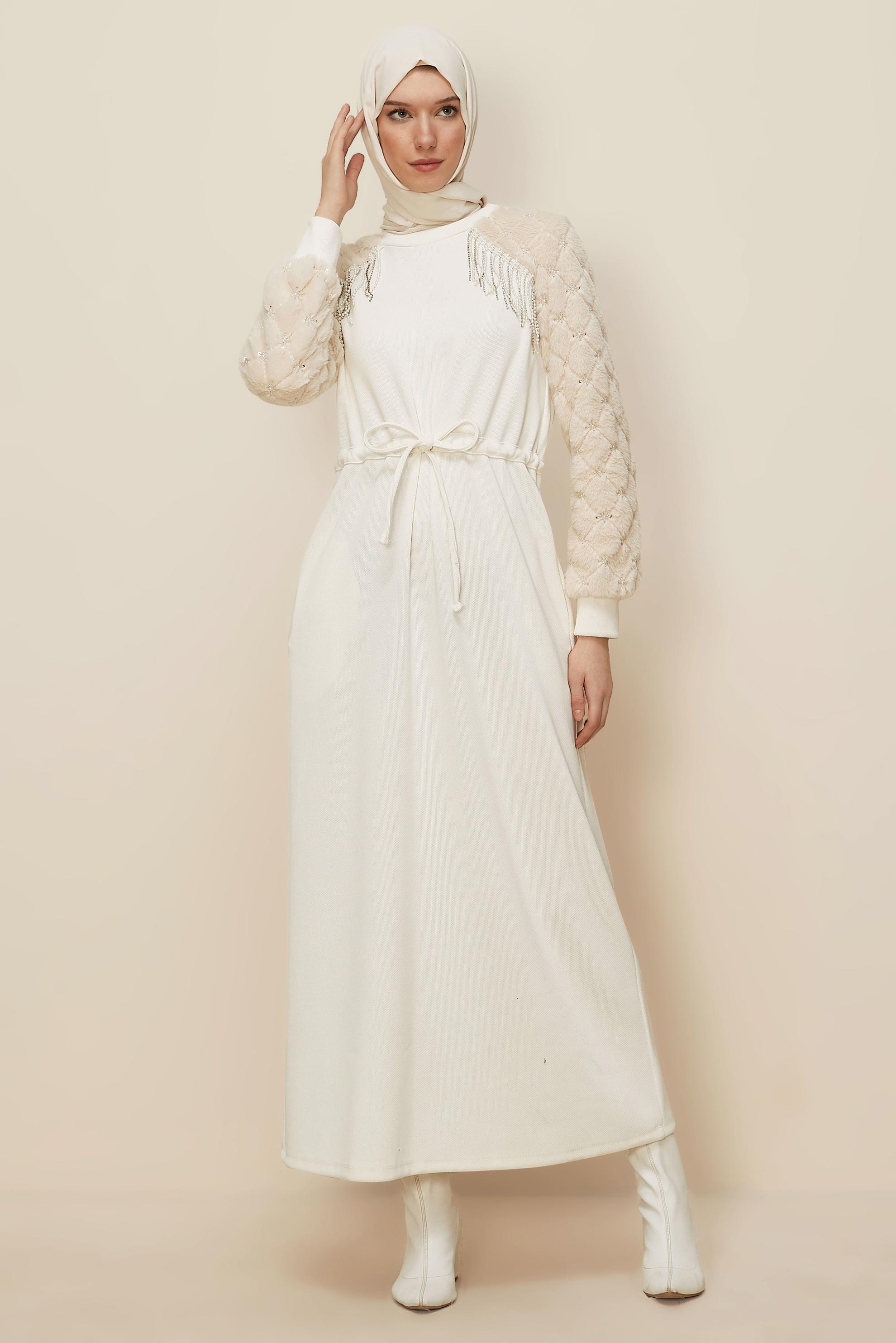 Hijab clothing WHITE SMOCKED WAIST DRESS 46163