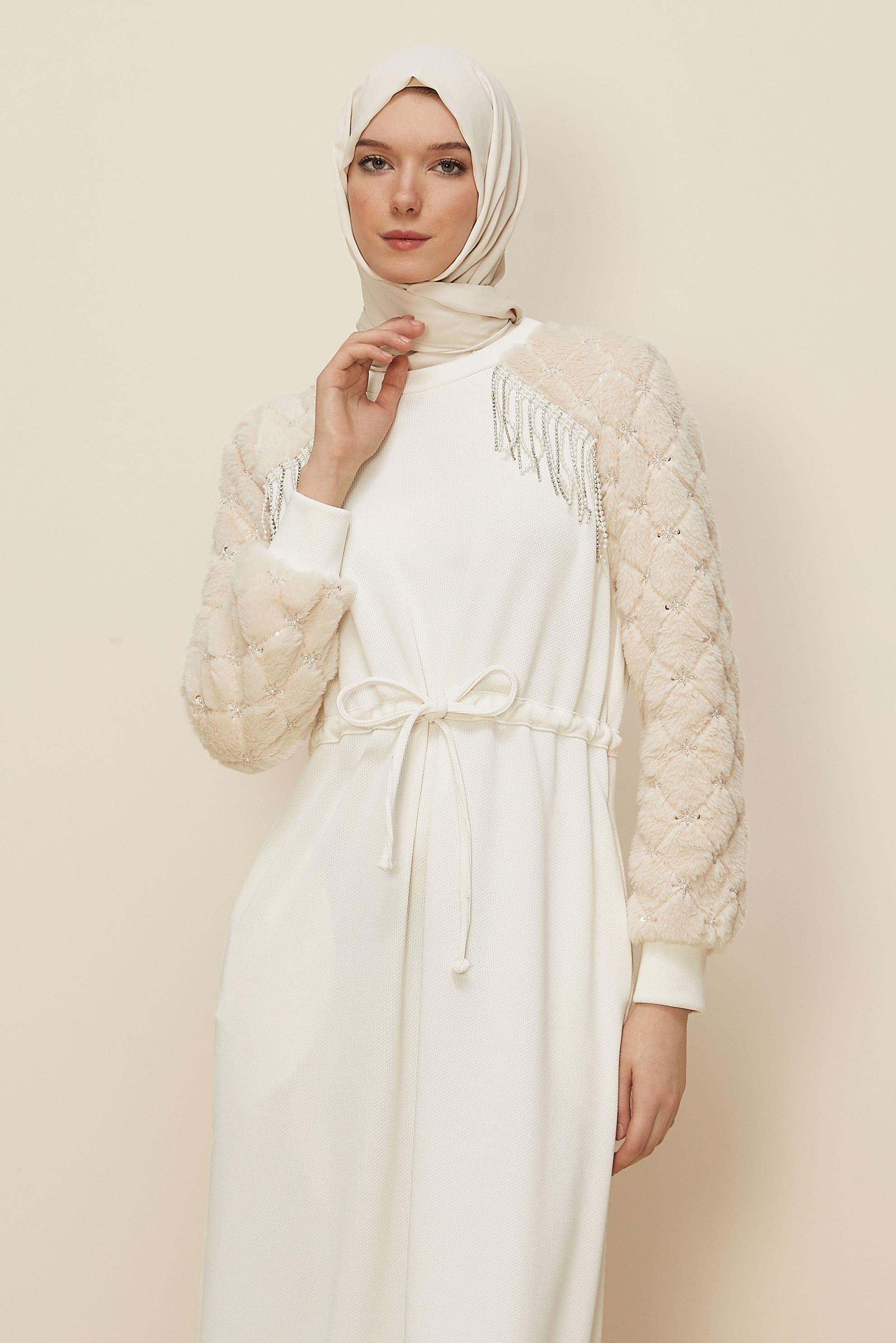 Hijab clothing WHITE SMOCKED WAIST DRESS 46163