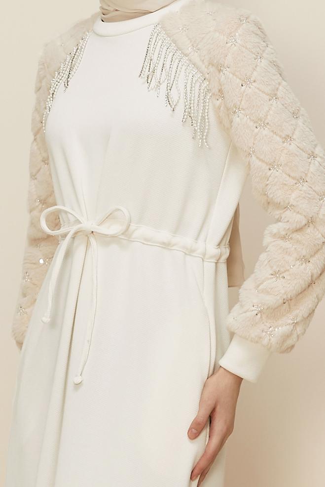 Hijab clothing WHITE SMOCKED WAIST DRESS 46163 - ALVİNA