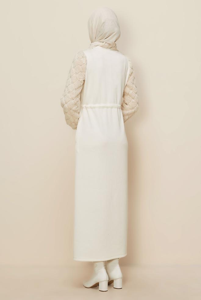 Hijab clothing WHITE SMOCKED WAIST DRESS 46163 - ALVİNA