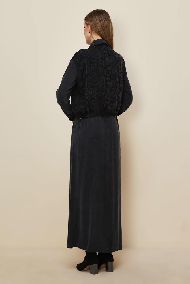 Tesettür giyim SİYAH YELEKLİ ELBİSE TAKIMI 46164 - ALVİNA