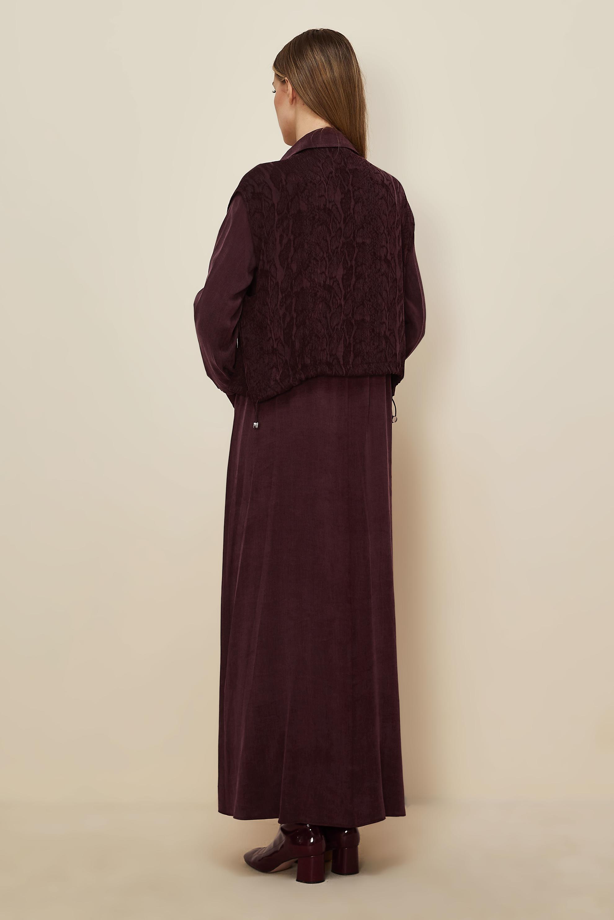 Tesettür giyim BORDO YELEKLİ ELBİSE TAKIMI 46164