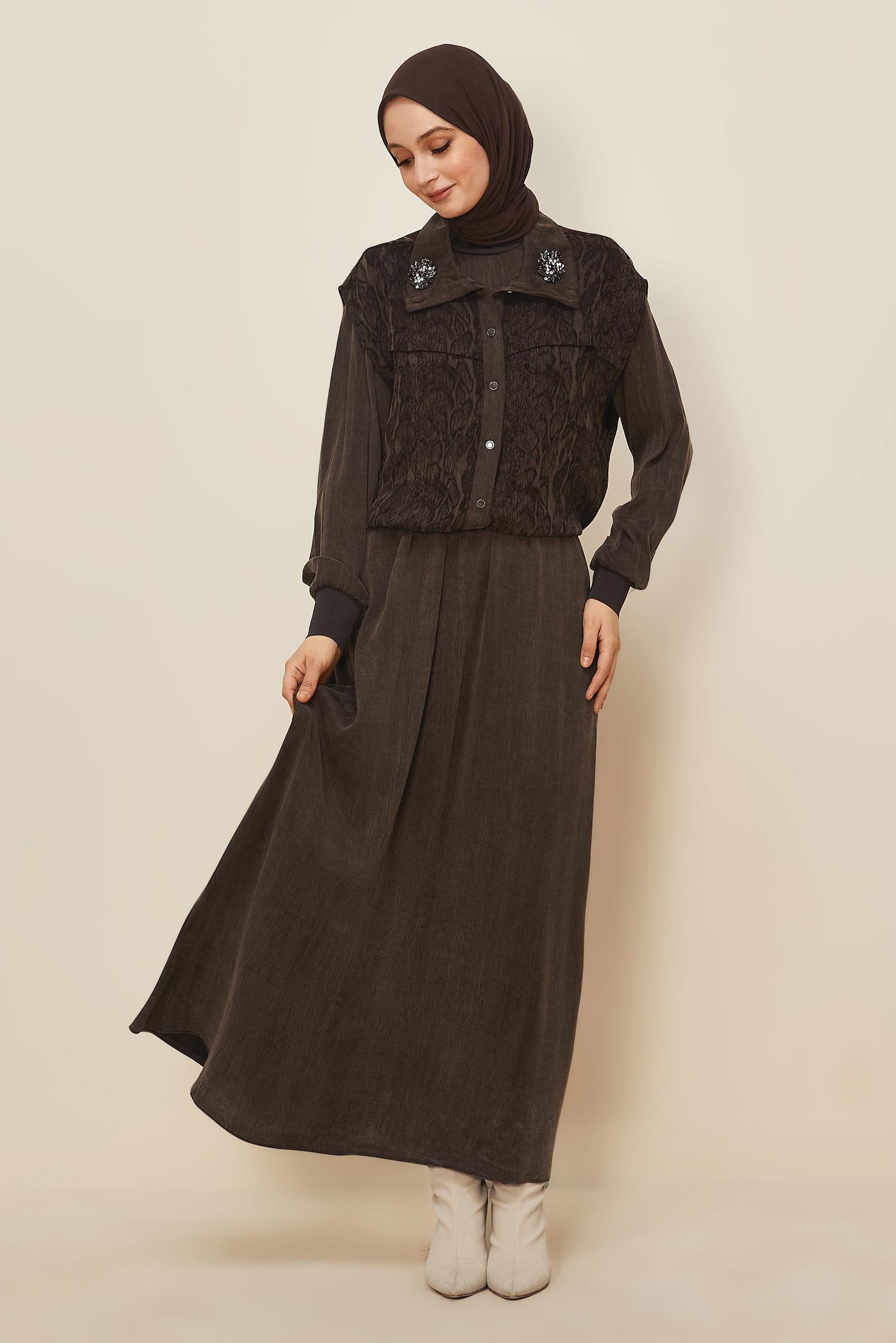 Hijab clothing BROWN 46164 CUPRO 2286 2&prime;Lİ ELBİSE 38-44