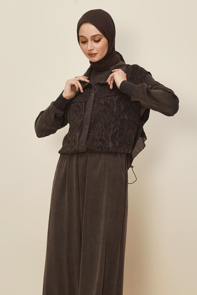 Hijab clothing BROWN 46164 CUPRO 2286 2&prime;Lİ ELBİSE 38-44 - ALVİNA