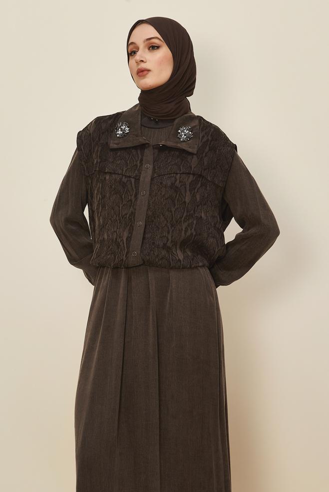 Hijab clothing BROWN 46164 CUPRO 2286 2&prime;Lİ ELBİSE 38-44 - ALVİNA