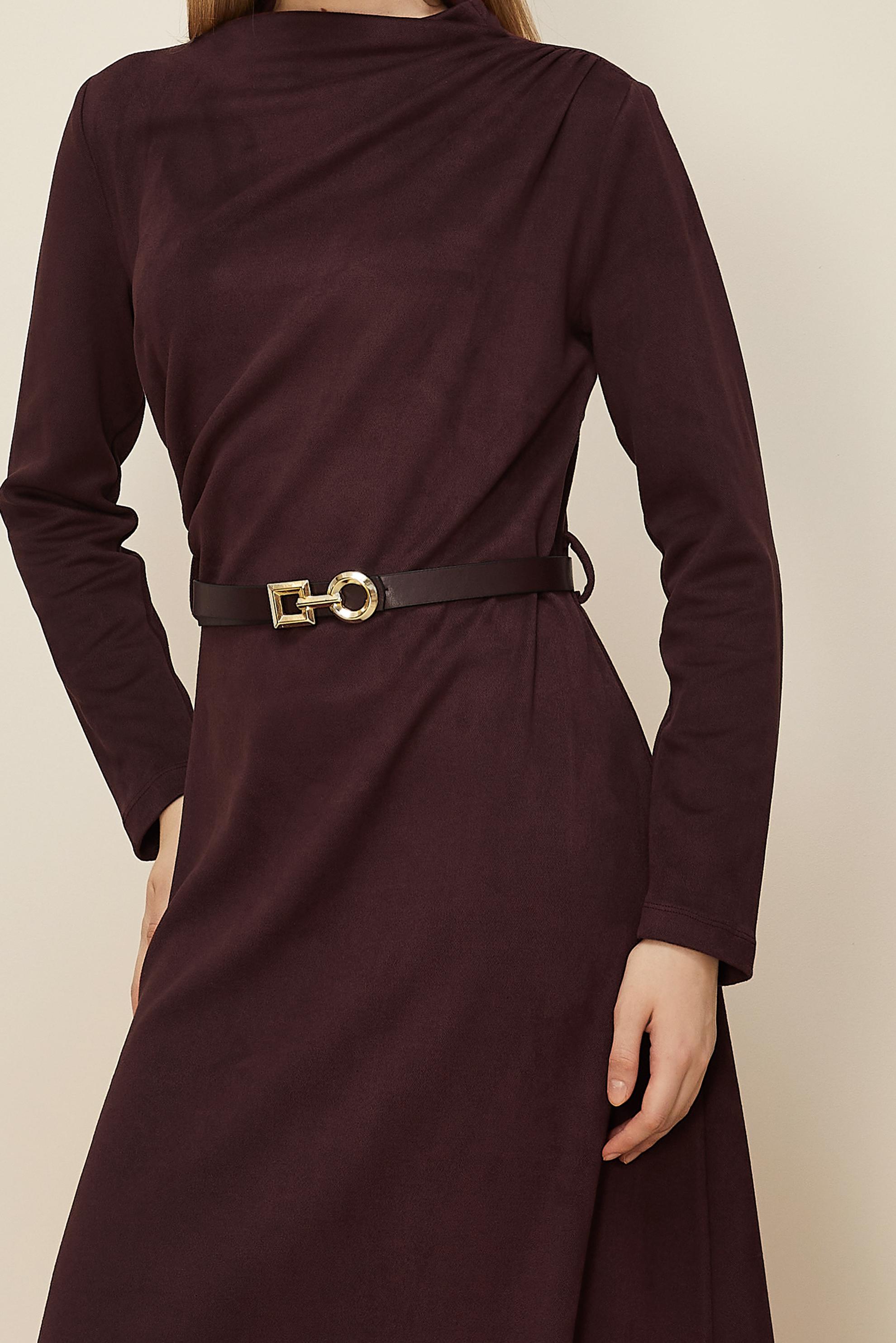 Tesettür giyim MÜRDÜM KEMERLİ SÜET ELBİSE 46204