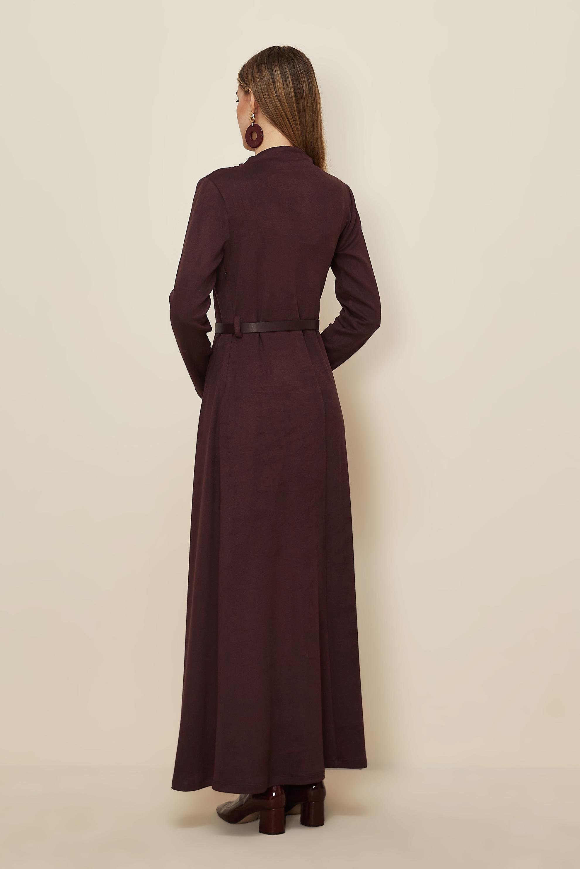 Tesettür giyim MÜRDÜM KEMERLİ SÜET ELBİSE 46204