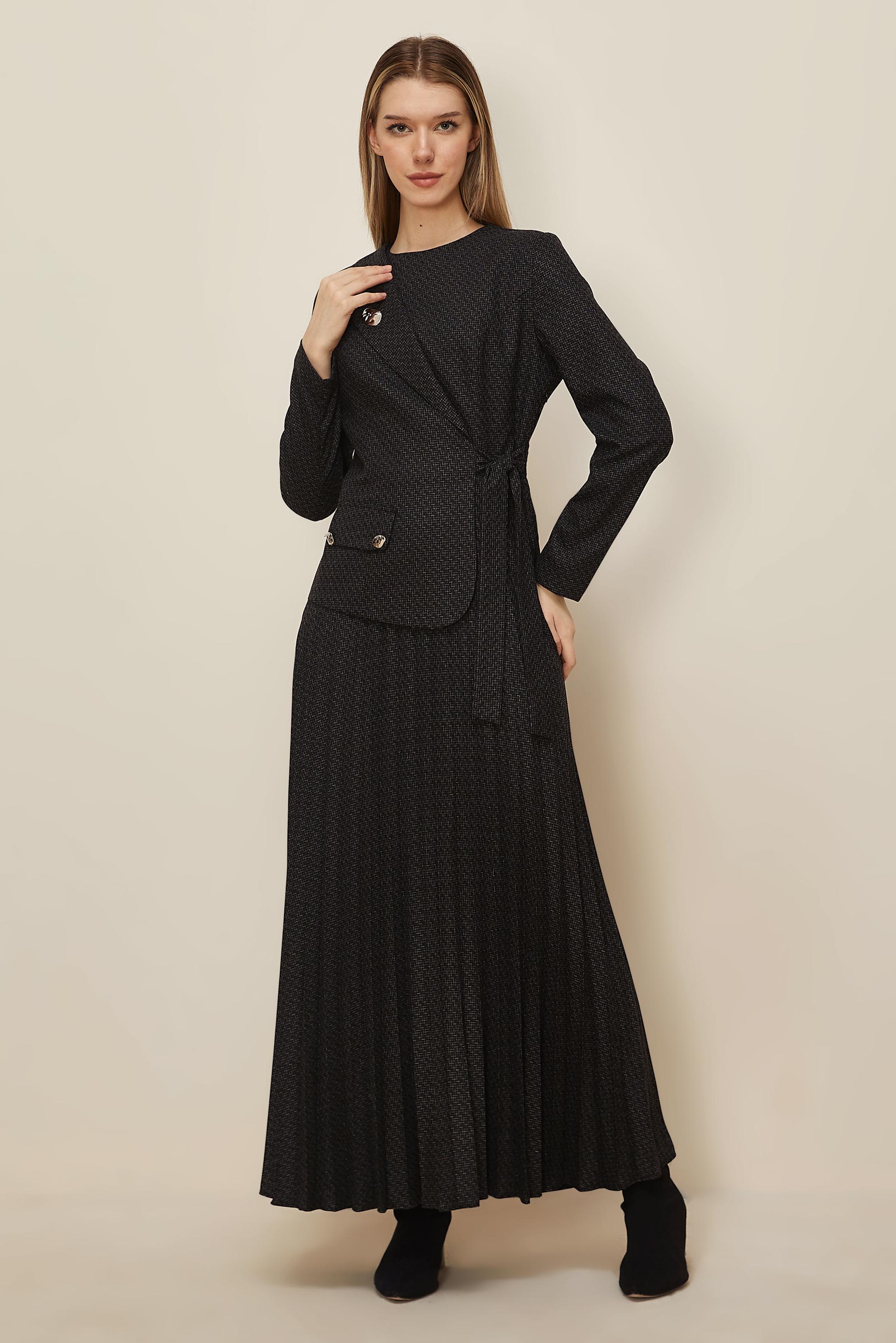 Tesettür giyim SİYAH BAĞLAMA DETAYLI ELBİSE 46225