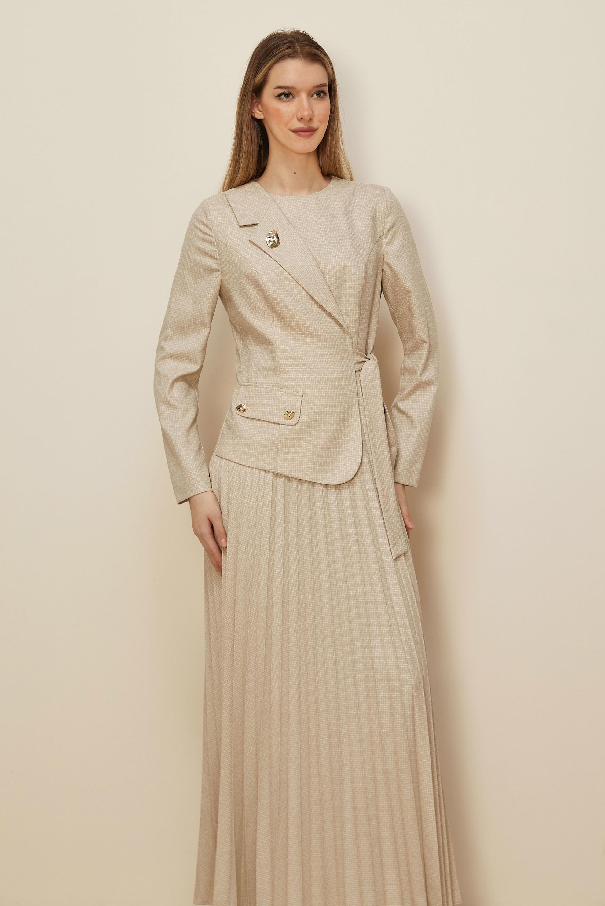 Tesettür giyim BEJ BAĞLAMA DETAYLI ELBİSE 46225