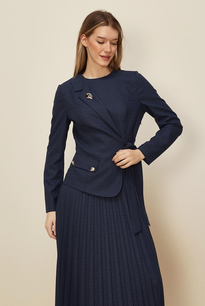 Tesettür giyim LACİVERT BAĞLAMA DETAYLI ELBİSE 46225 - ALVİNA