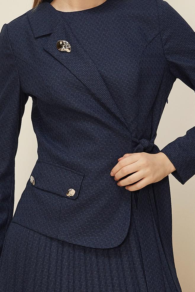 Tesettür giyim LACİVERT BAĞLAMA DETAYLI ELBİSE 46225 - ALVİNA