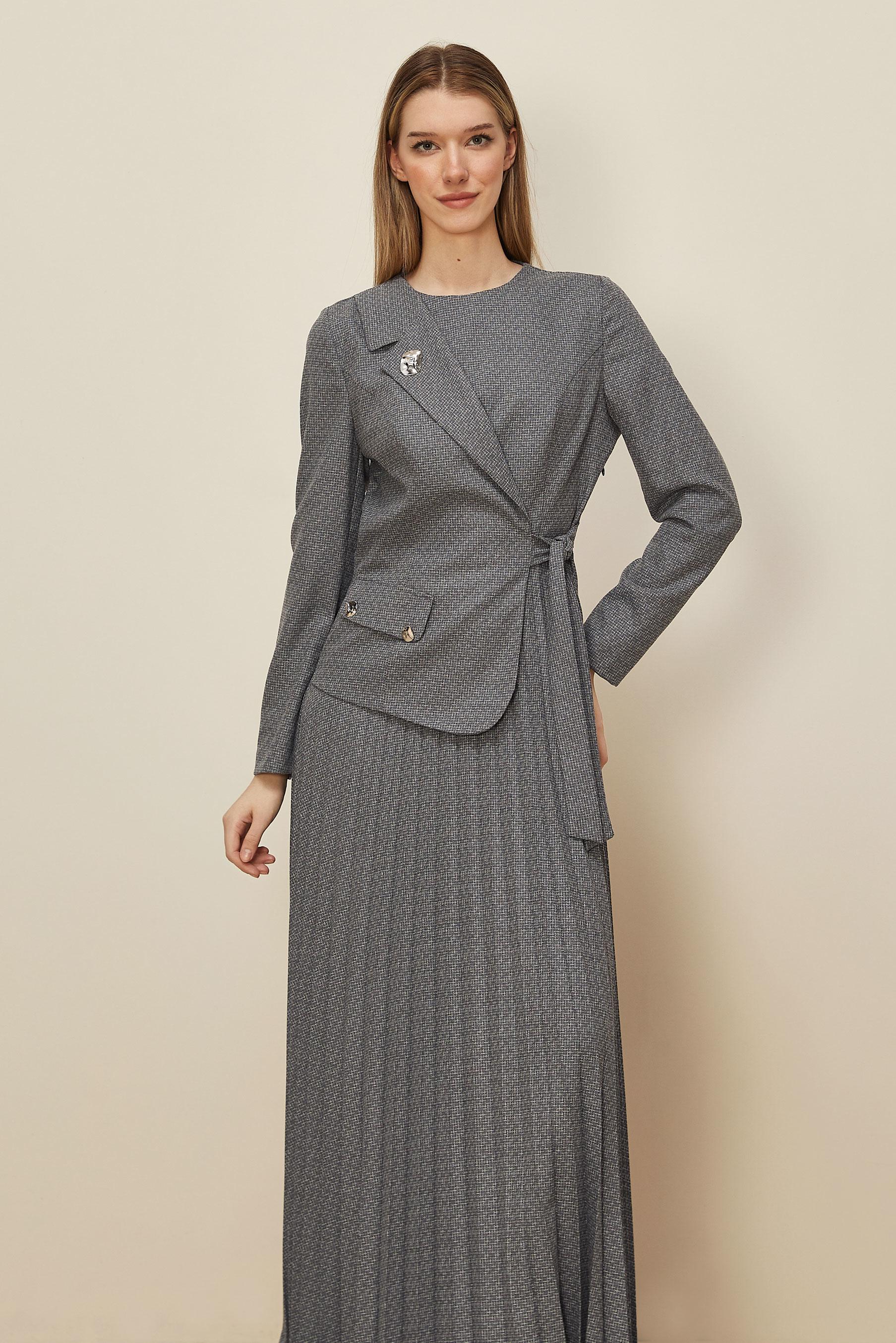 Tesettür giyim GRİ BAĞLAMA DETAYLI ELBİSE 46225