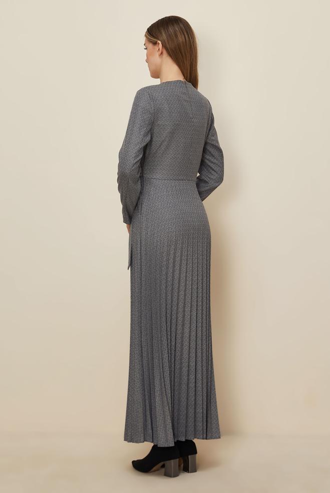 Tesettür giyim GRİ BAĞLAMA DETAYLI ELBİSE 46225 - ALVİNA