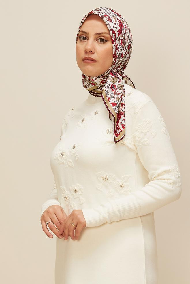 Vêtements hijab ROUGE ÉCHARPE À MOTIFS ALVINA 10609 - ALVİNA