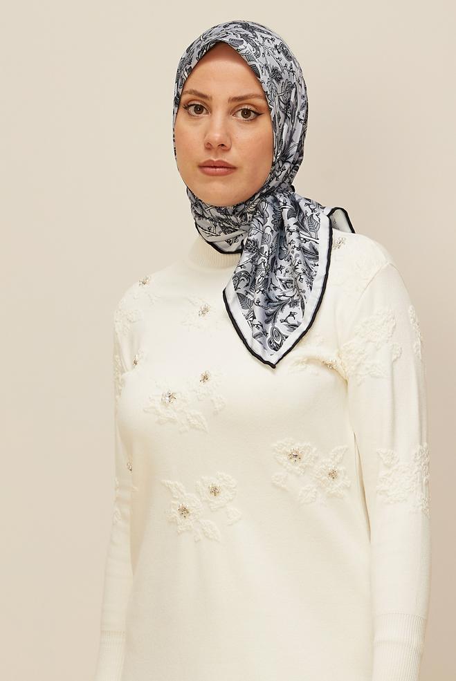 Vêtements hijab GRIS ÉCHARPE À MOTIFS ALVINA 10609 - ALVİNA