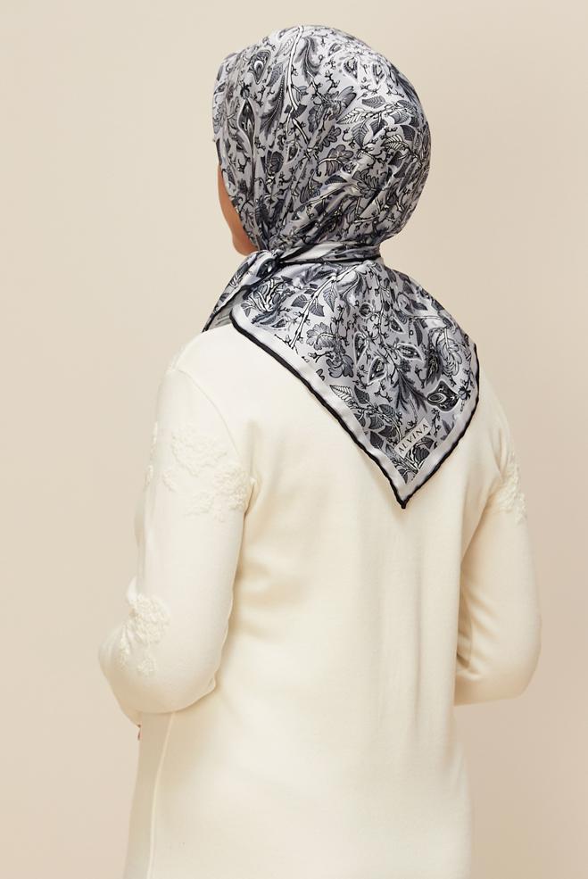 Vêtements hijab GRIS ÉCHARPE À MOTIFS ALVINA 10609 - ALVİNA