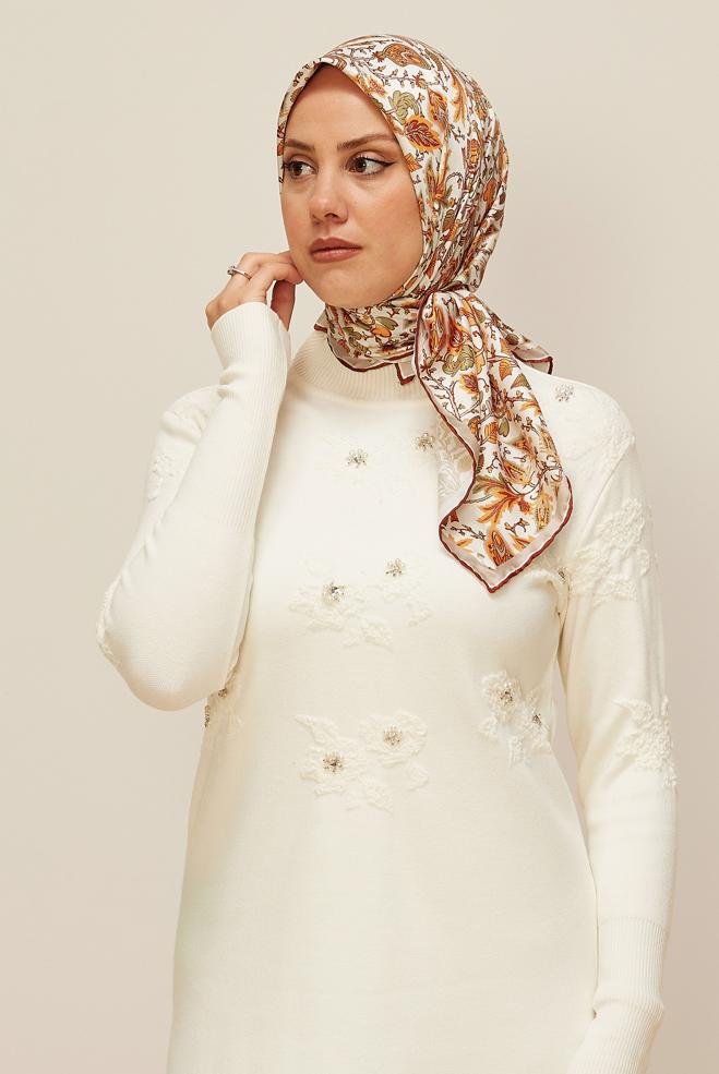 Vêtements hijab ORANGE ÉCHARPE À MOTIFS ALVINA 10609 - ALVİNA