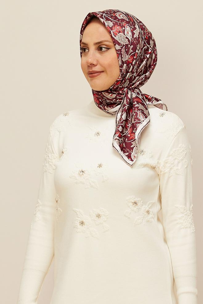 Vêtements hijab ROUGE BORDEAUX ÉCHARPE À MOTIFS ALVINA 10609 - ALVİNA