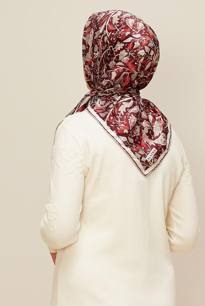 Vêtements hijab ROUGE BORDEAUX ÉCHARPE À MOTIFS ALVINA 10609 - ALVİNA