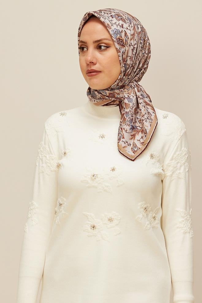 Vêtements hijab ORANGE ÉCHARPE À MOTIFS ALVINA 10609 - ALVİNA