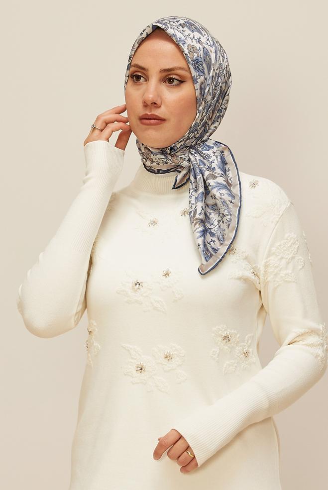 Vêtements hijab BLEU MARINE ÉCHARPE À MOTIFS ALVINA 10609 - ALVİNA