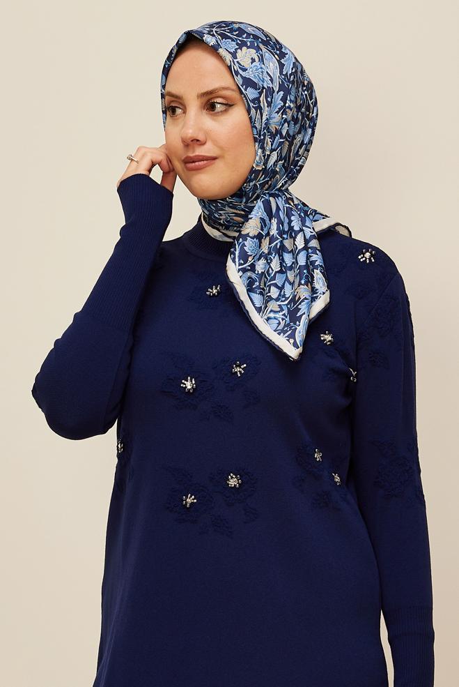 Hijab clothing NAVY BLUE ALVINA PATTERNED SCARF 10609 - ALVİNA