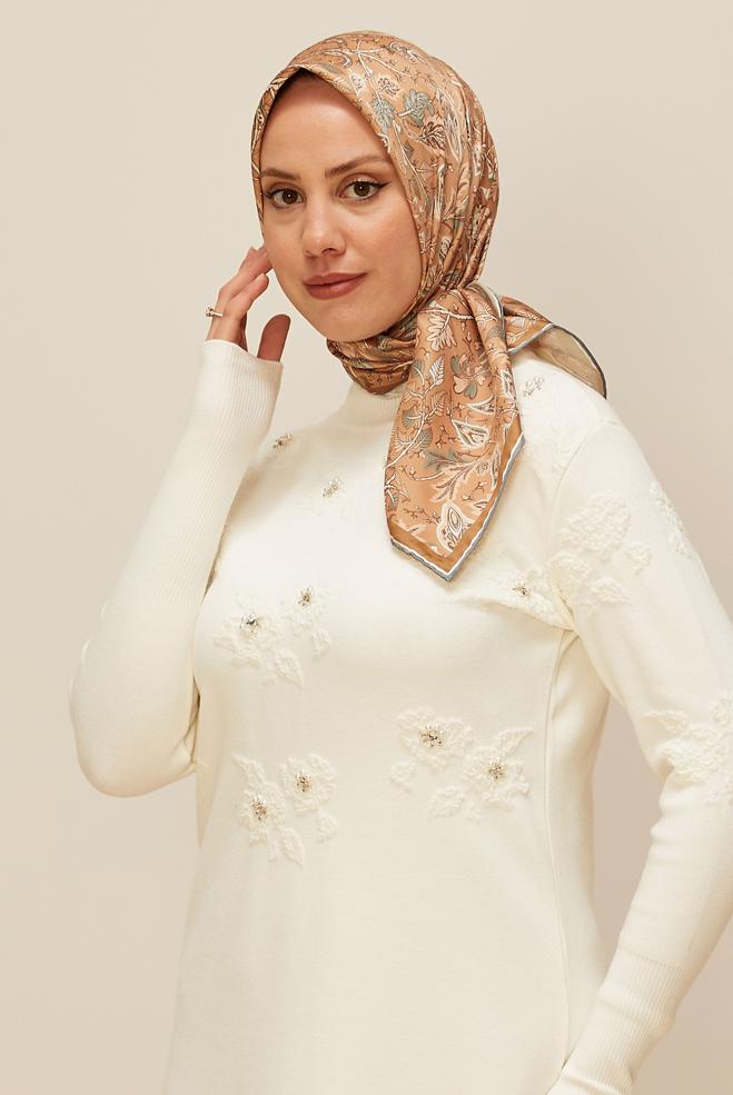 Vêtements hijab BRUN ÉCHARPE À MOTIFS ALVINA 10609 - ALVİNA