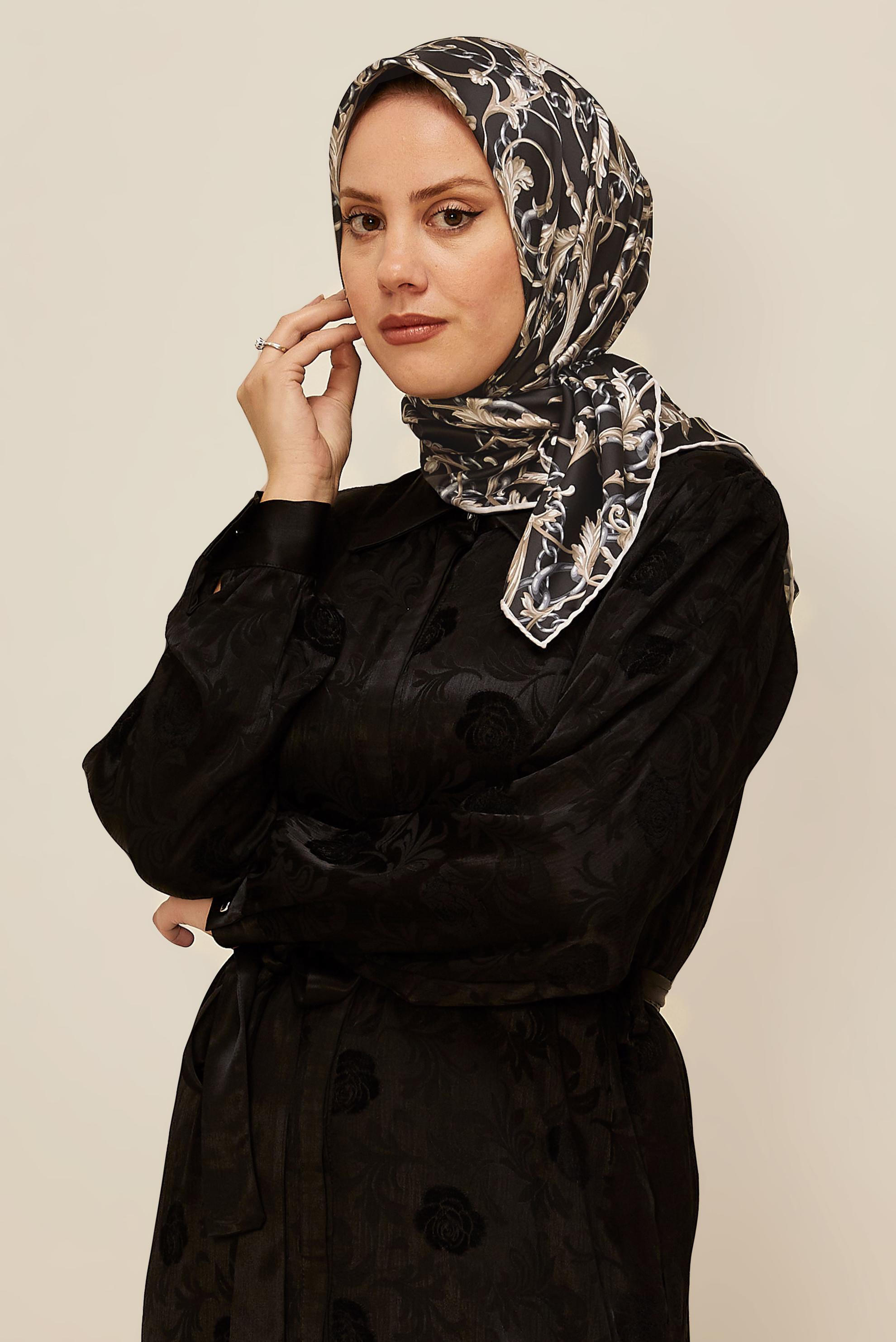 Tesettür giyim SİYAH ALVİNA DESENLİ EŞARP 10874